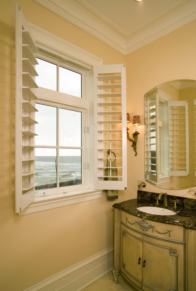 Faux Wood shutters in New Brunswick coastal home